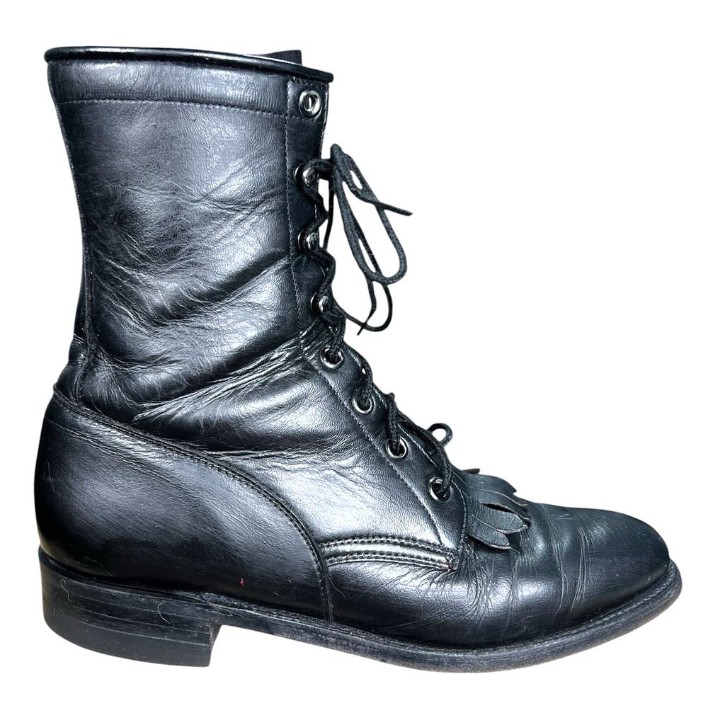 Vintage Justin Women’s Kiltie Roper Black Leather Western Boot Size US 7 B